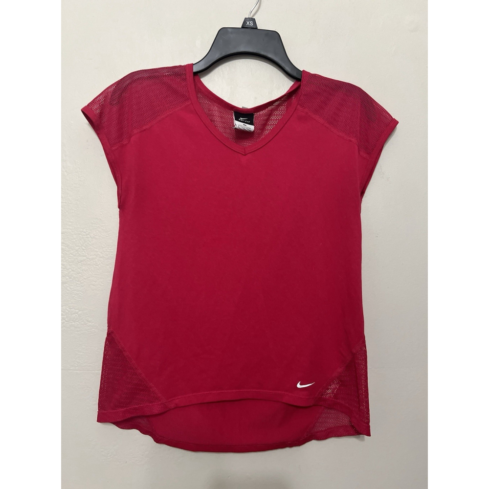 Nike Dri-Fit Hot Pink Mesh Sheer V Neck Running Shirt Size Small